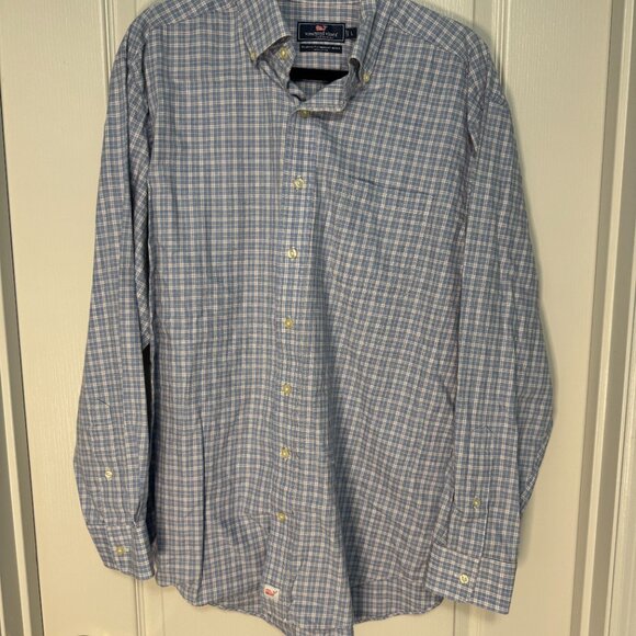 Vineyard Vines Men Long Sleeve Blue Plaid Button Down 100% Cotton Large Murray - Picture 4 of 6